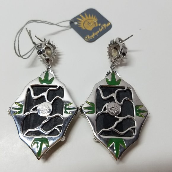 New Angelique de Paris Green Earrings with natural Stones and Mother of Pearl - Picture 4 of 12